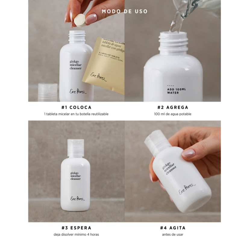 Agua micelar con gingko en tabletas