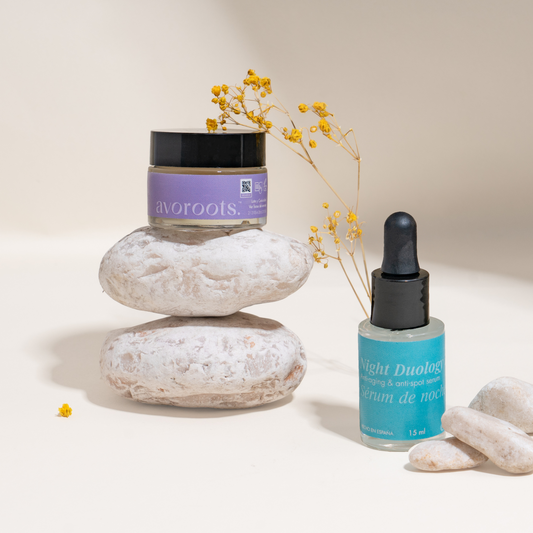 imagen de night duology con piedras y flores en fondo blanco avoroots