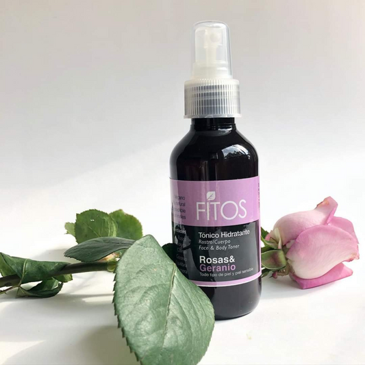 imagen del tonico hidratante de rosas y geranio de fitos con una rosa disponible en blumma