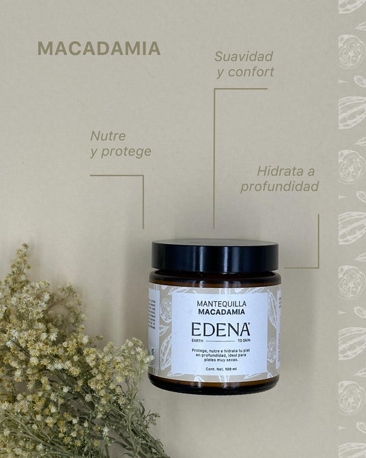 infografia de los beneficios de la mantequilla de macadamia de edena
