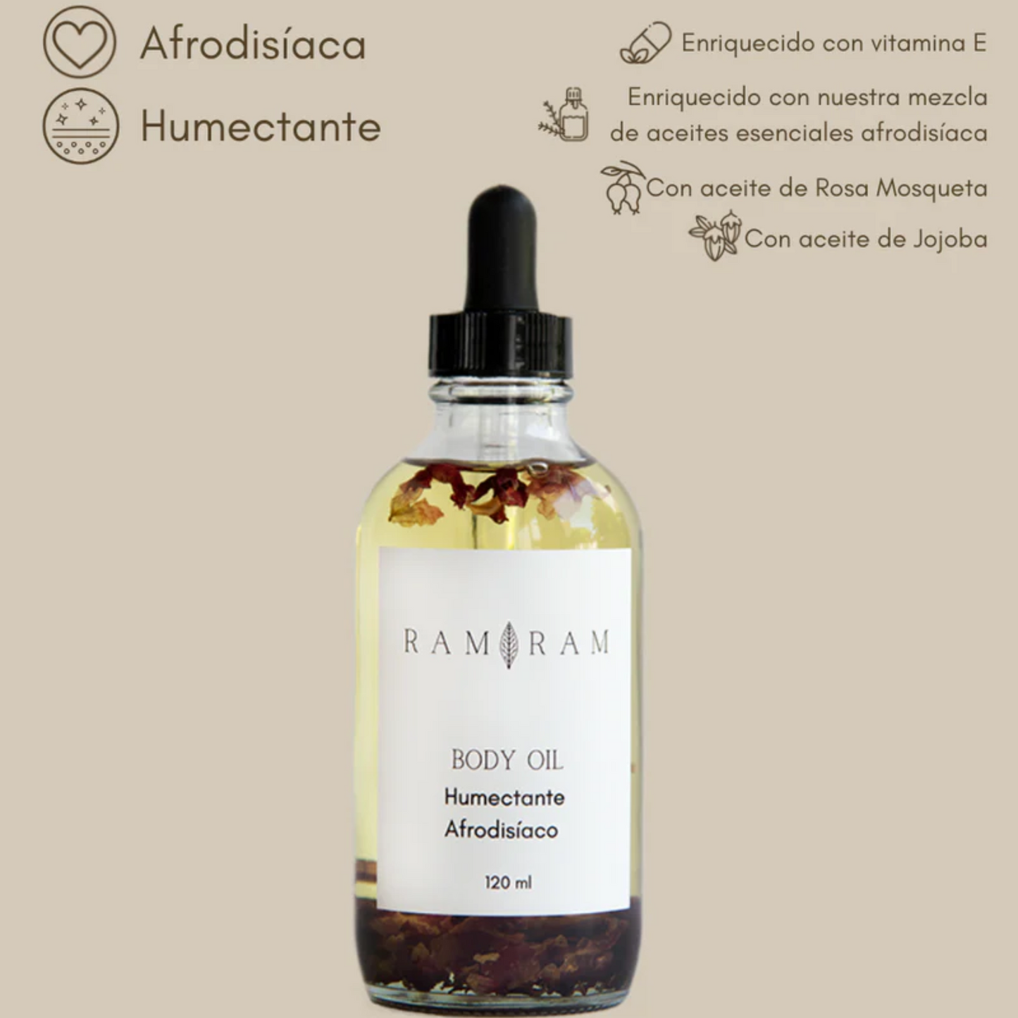 infografia de los beneficios de aceite corporal humectante afrodisiaco ram ram