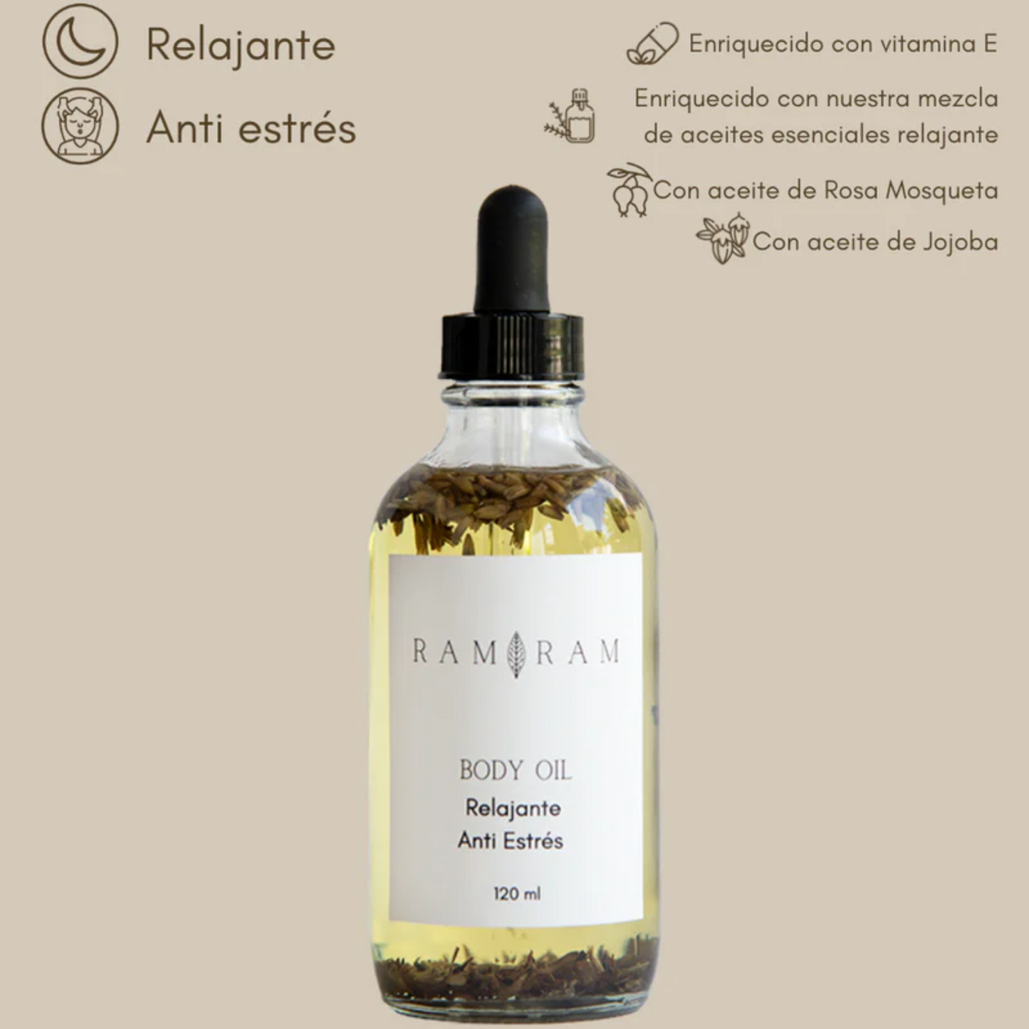 infografia de los beneficios de aceite corporal relajante antiestres ram ram