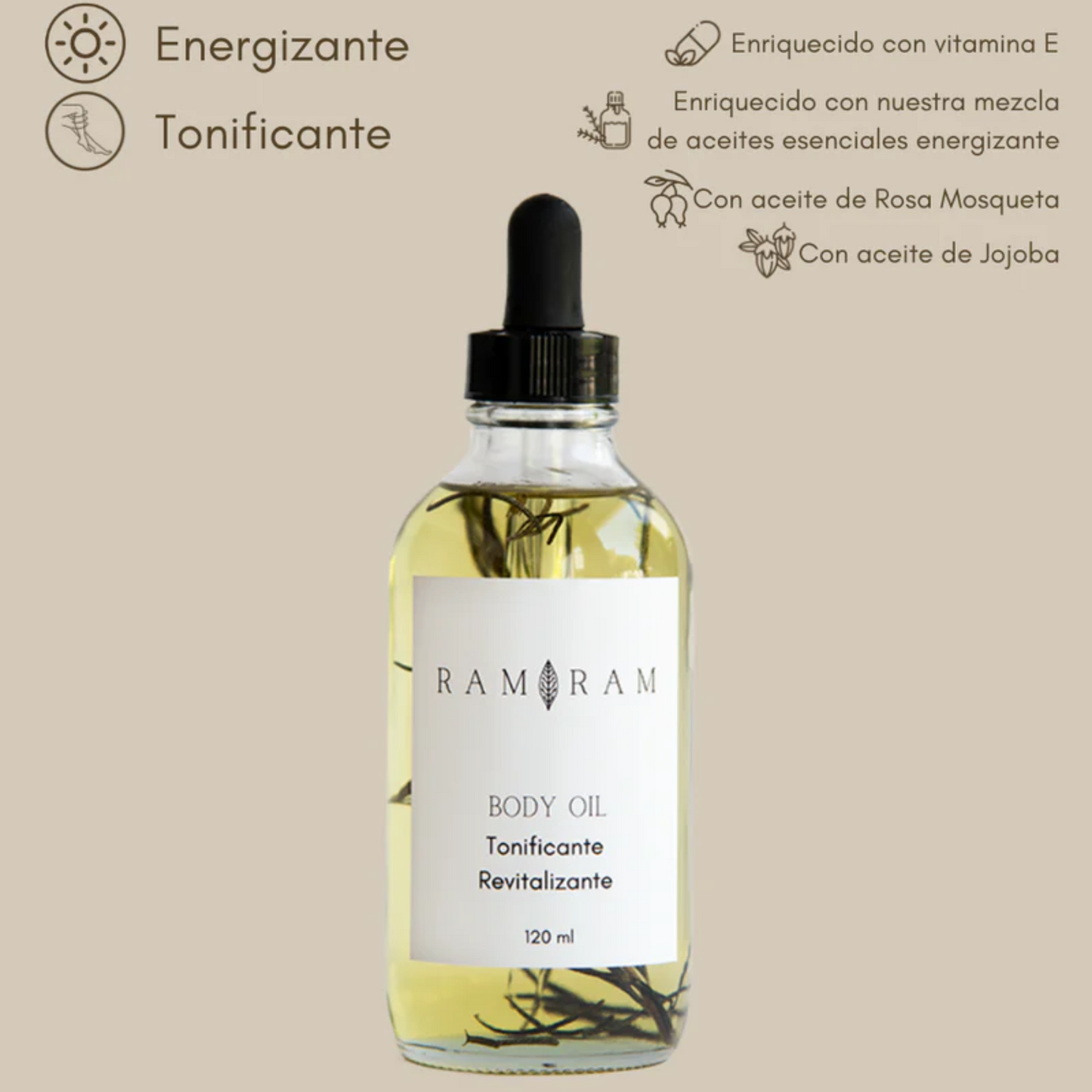 infografia de los beneficios de aceite corporal tonificante revitalizante ram ram