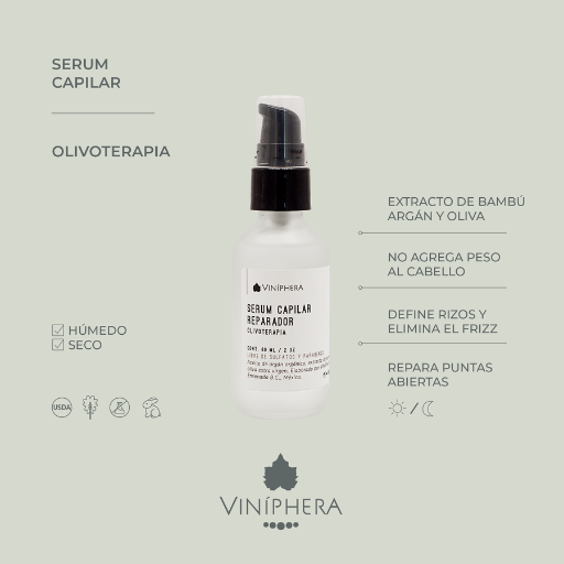 propiedades beneficios del serum capilar de olivoterapia de viniphera disponible en Blumma