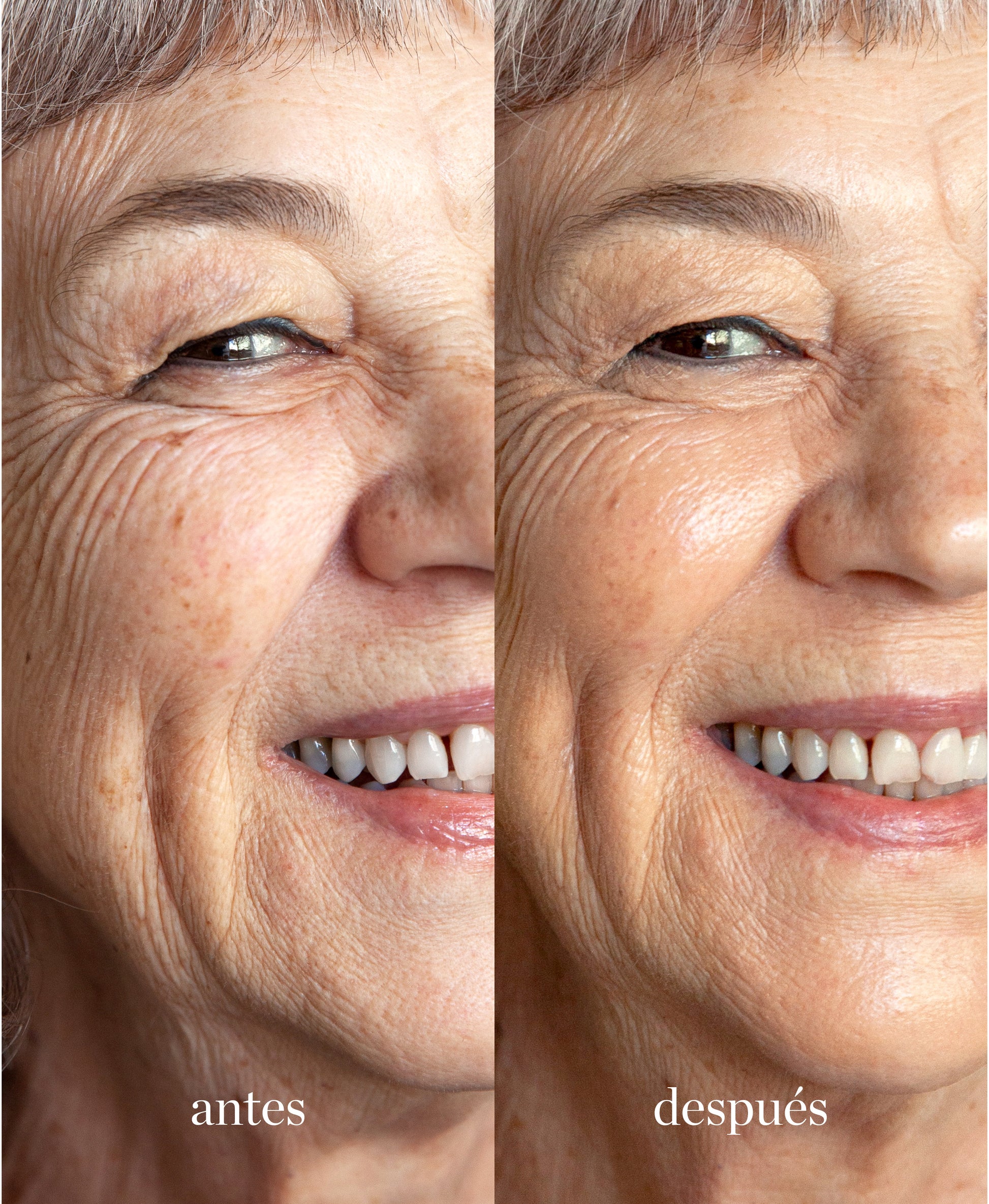 imagen de mujer con el antes y despues de utilizar tono vienna de maquillaje de avena ere perez