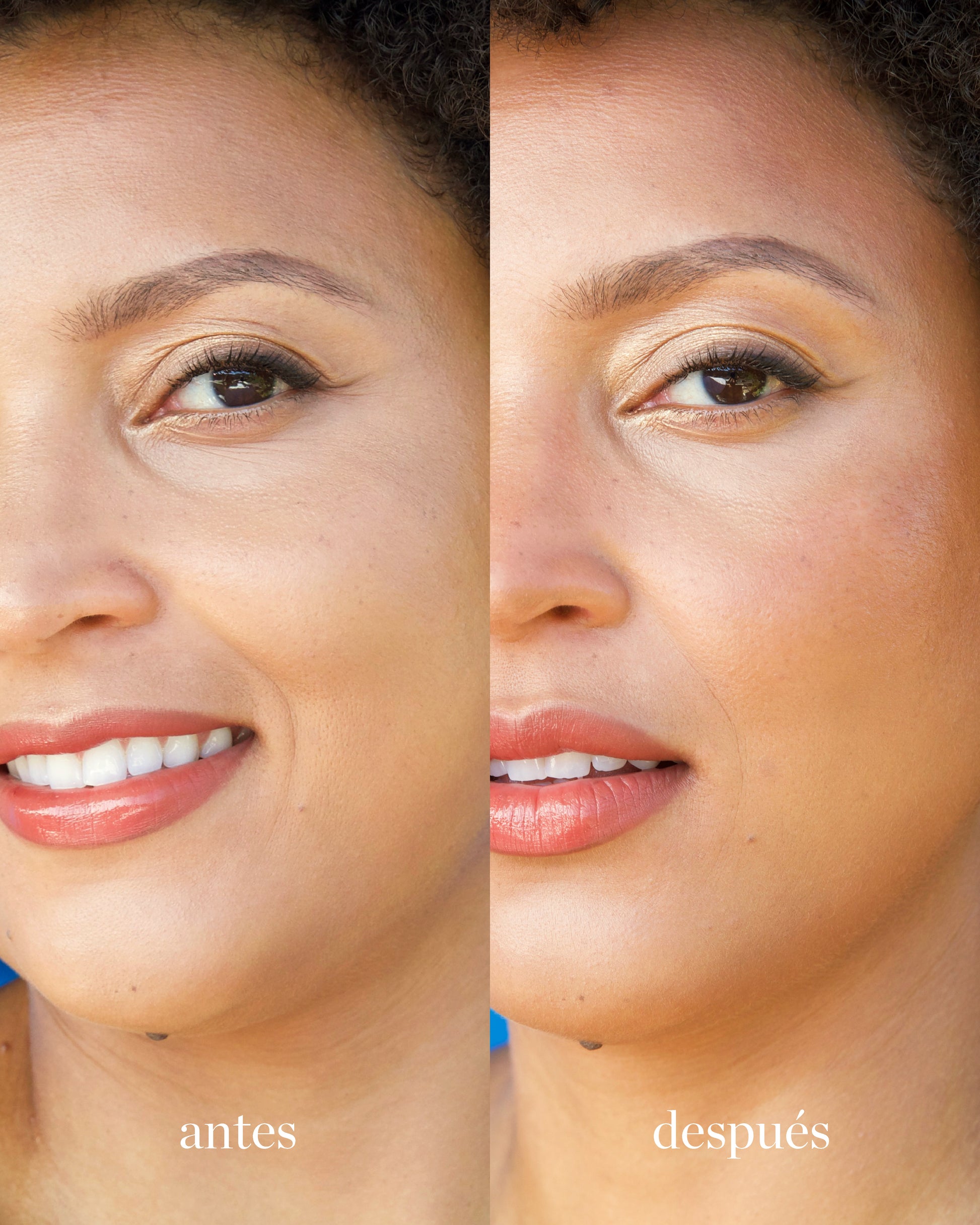 antes y despues de utilizar balsamo de cacao tono sol de ere perez en mujer disponible en blumma