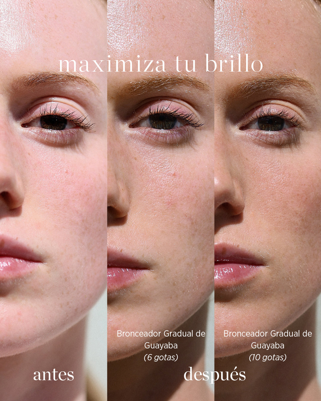 bronceador gradual de guayaba vista rostro femenino con forma de aplicacion disponible en BLUMMA