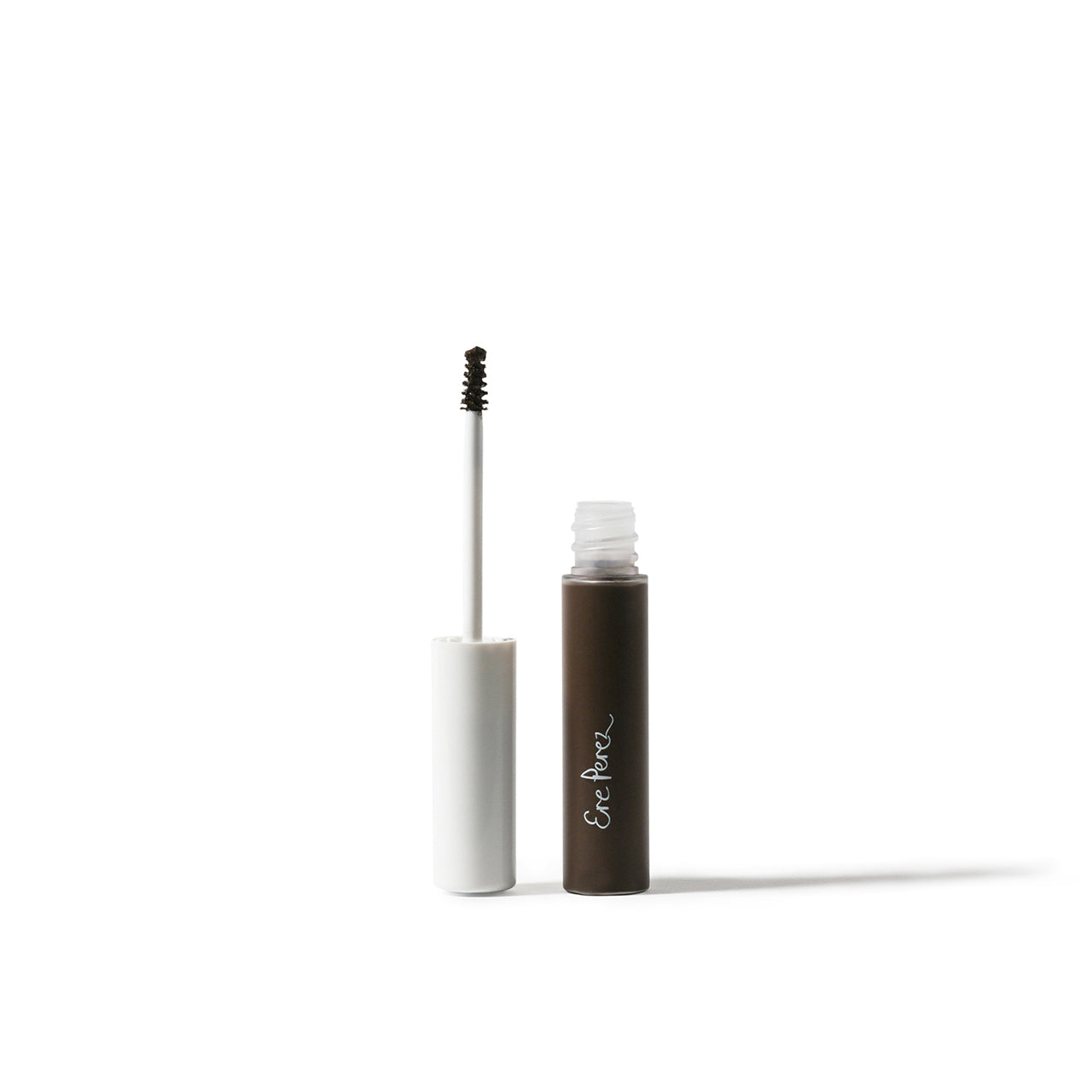 envase abierto sostenible de mascara para cejas con argan ere perez en fondo blanco disponible en blumma