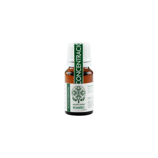 envase de vidrio color ambar del aceite esencial de romero amate verde