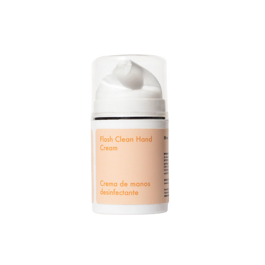 vista frontal de envase de plastico blanco de la crema para manos desinfectante de avoroots