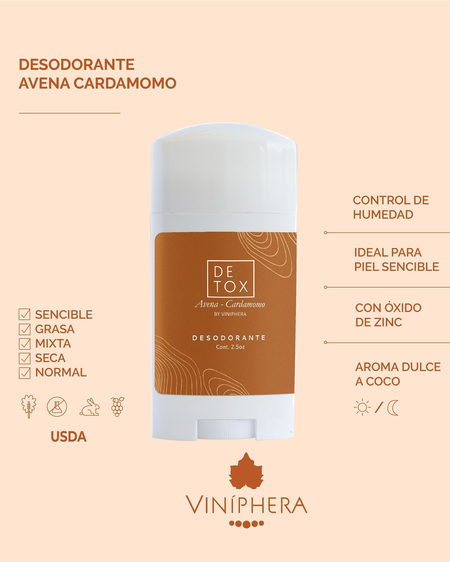 propiedades y beneficios del desodorante natural avena cardamomo de viniphera disponible en blumma