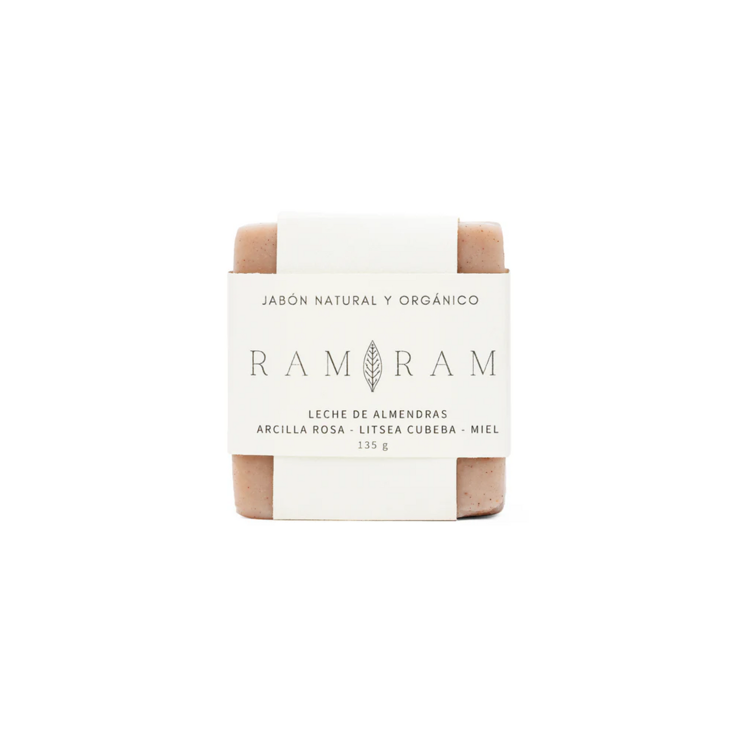 vista frontal de jabón sólido corporal de arcilla rosa 135g para manchas y textura, RAM RAM disponible en Blumma