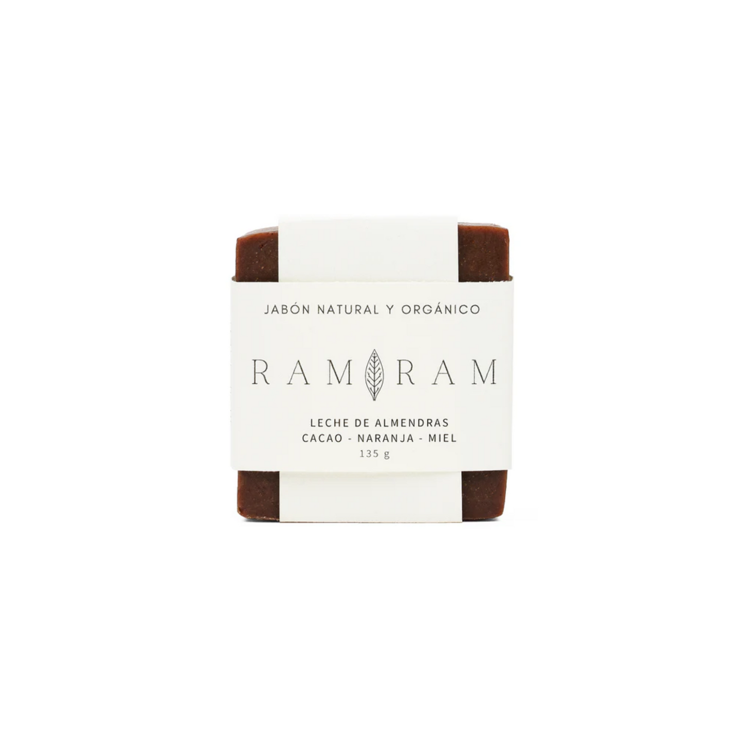 jabón solido corporal 135 gramos de cacao con leche de almendras y miel de abeja marca RAM RAM disponible en Blumma