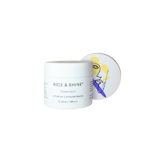 crema facial con vitamina-e en fondo blanco rice and shine disponible en Blumma