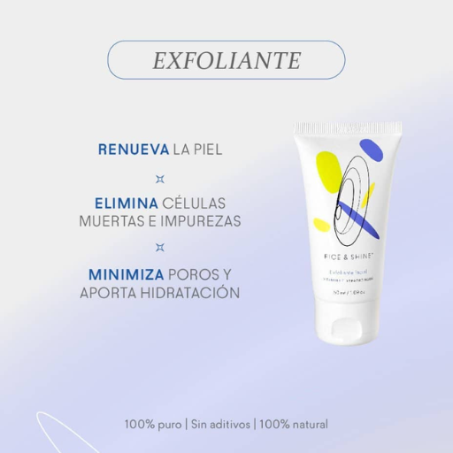 infografía del exfoliante facial de vitamna-e rice and shine disponible en blumma