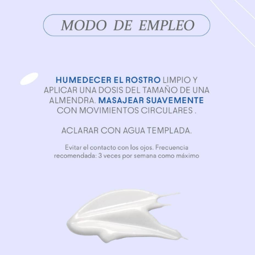 texto indicando el modo de uso del exfoliante facial de vitamina-e rice and shine disponible en blumma